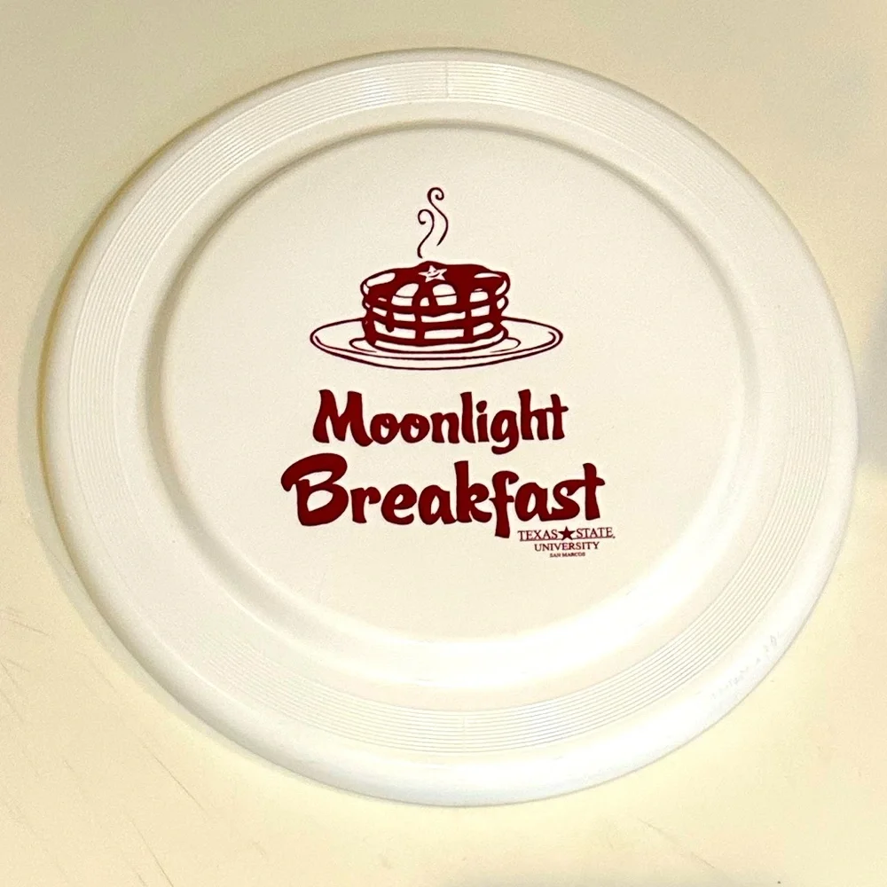 RARE TEXAS STATE UNIVERSITY FRISBEE SPORT DISC MOONLIGHT BREAKFAST SAN MARCOS 9”